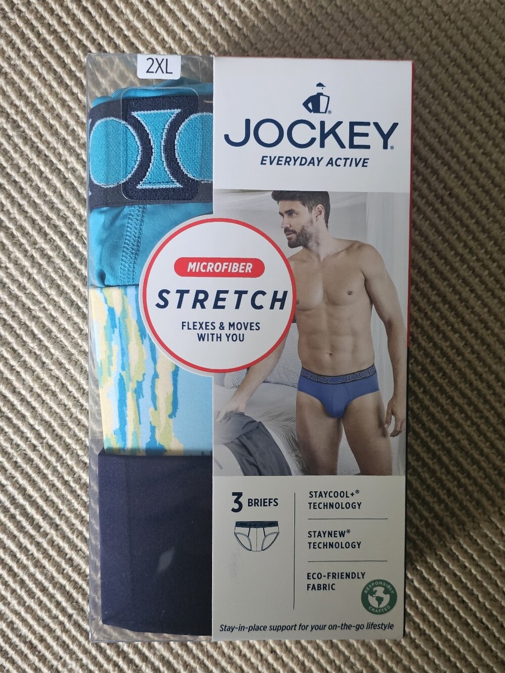 Jockey Men's Active Microfiber Briefs - 3 Pack - Size 2XL - NIB